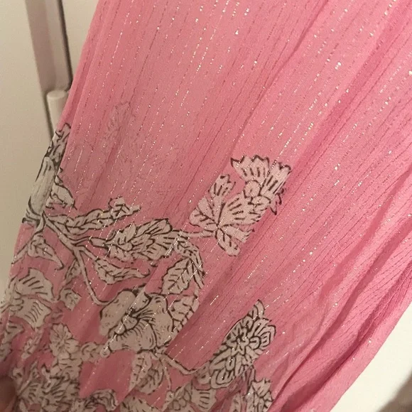 Hemant & Nandita pink metallic embroidered tiered Mini Dress size M - Picture 9 of 14